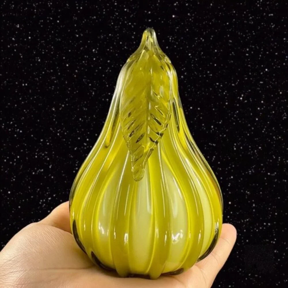 Studio Art Glass Pear Apple Fruit Green Cased Glass‎ Figurine Paperweight Figure